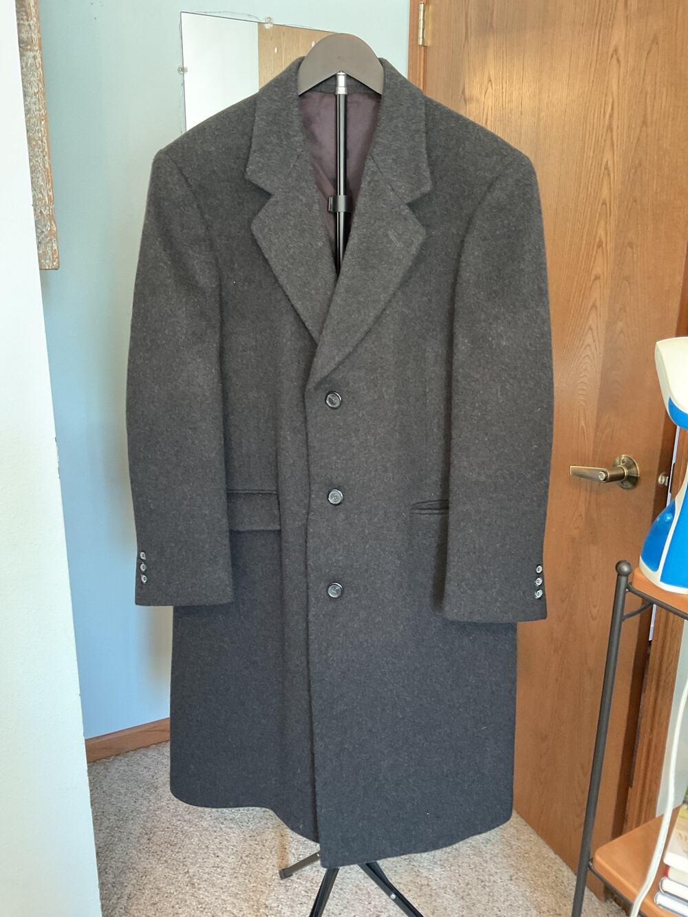 Vintage Wool Cashmere Blend Men Overcoat Top Coat Black Made In Brazil - flawed